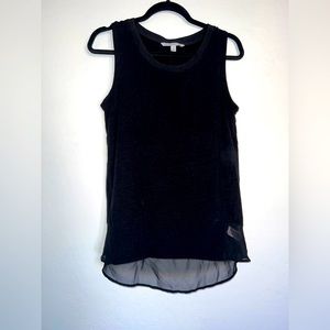 Adrienne Vittadini Black Chiffon Sleeveless Round Neck Relax Fit Tank Medium